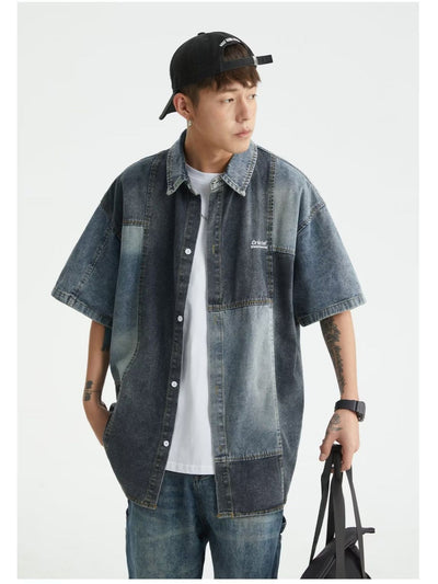 Camisa Denim Retro Estilo Japonés con Costuras Lavadas para Hombre - Image 3
