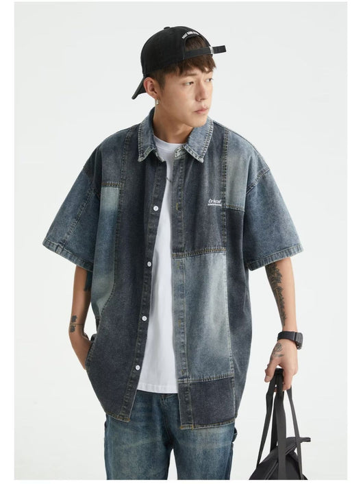 Camisa Denim Retro Estilo Japonés con Costuras Lavadas para Hombre - Image 3
