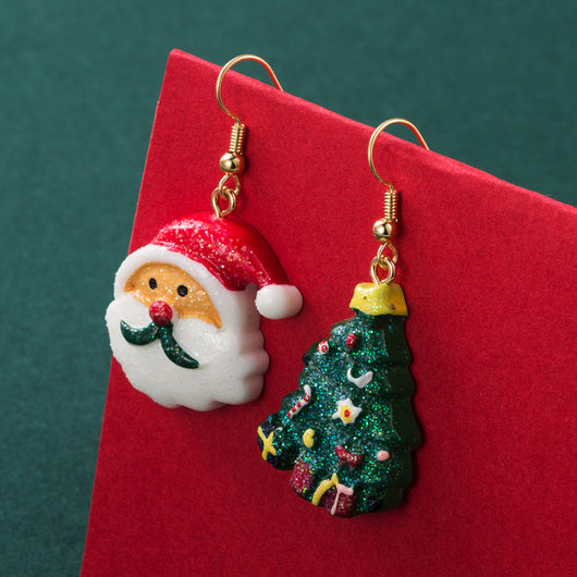 Aretes Navideños con Diamantes: Papá Noel, Copo de Nieve y Reno - Image 2