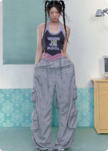 Pantalones de Trabajo Rectos con Bolsillos Múltiples e Impresión Ice para Mujer
