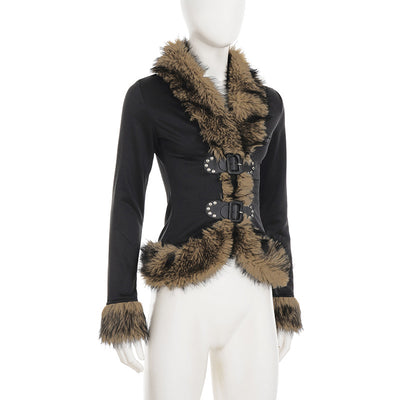 Cardigan Retro Patchwork Fuzzy con Cintura Ajustada y Botones de Cuero - Image 14