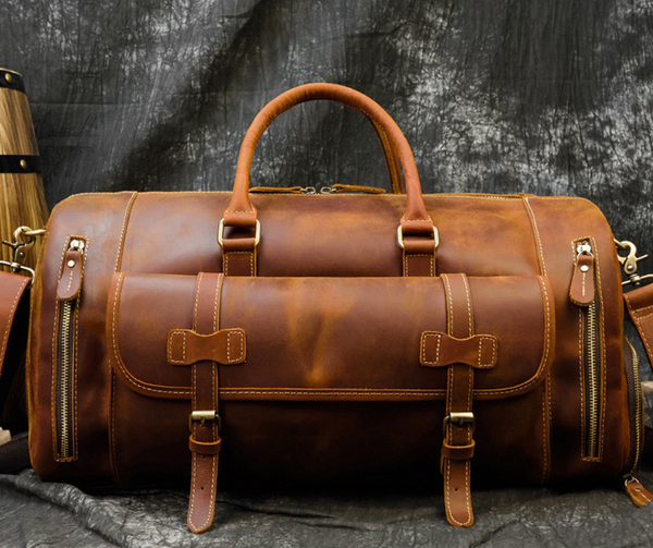 Bolsa de Viaje Retro Crazy Horse en Cuero para Hombre