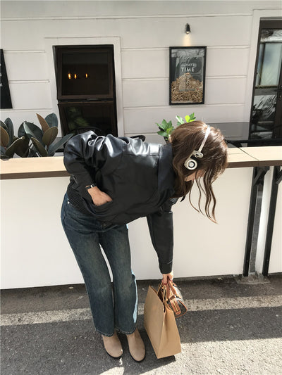 Chaqueta de Cuero Cropped Retro Americana para Mujer - Estilo Cool y Sofisticado - Image 16