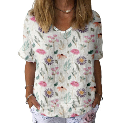 Blusa Mujer Cuello V Manga Corta Impresión 3D Digital Color - Image 8