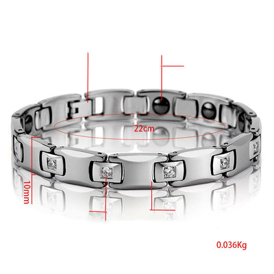 Pulsera Magnética de Pareja en Acero Tungsteno con Circón CNC - Image 2