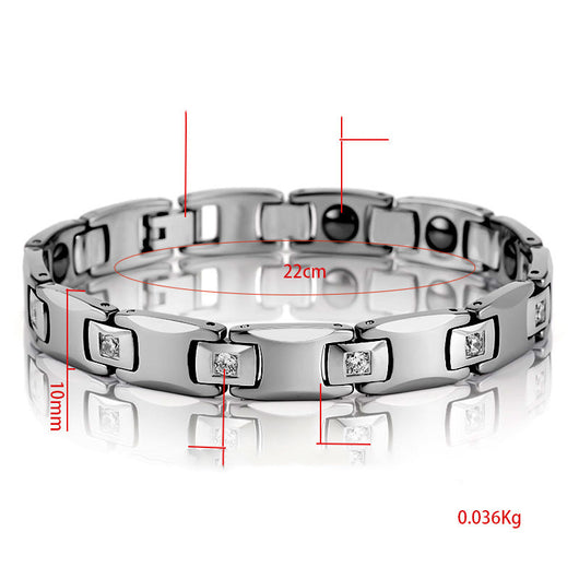 Pulsera Magnética de Pareja en Acero Tungsteno con Circón CNC - Image 2