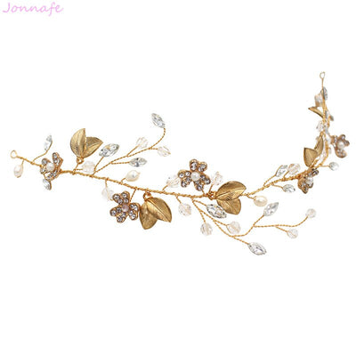Diadema Nupcial Ramas de Cristal con Hojas Doradas - Diseño Elegante Natural - Image 6