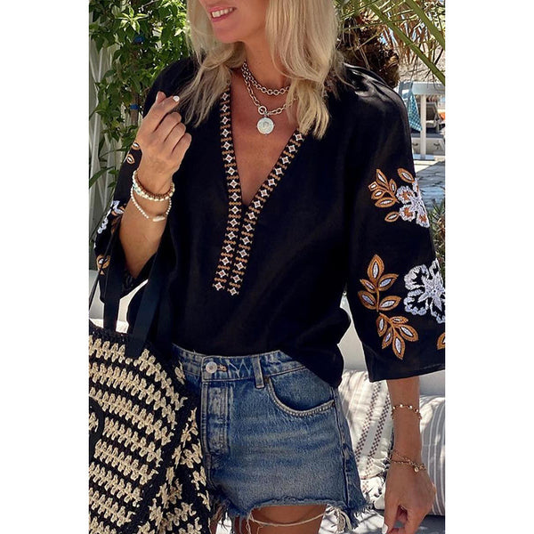 Blusa Suelta Bordada Multiuso para Mujer