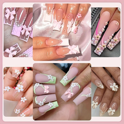 Adornos de Uñas de Resina Perla con Moño Mixto - Image 12