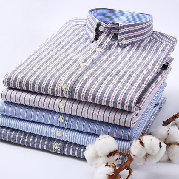 Camisa Oxford de Algodón Casual para Hombre - Manga Larga Color Sólido