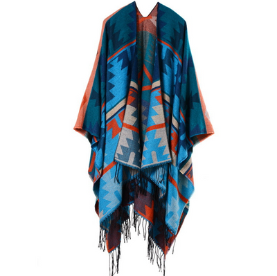 Chal Étnico Geométrico de Cachemira Gruesa con Diseño Tribal - Image 6