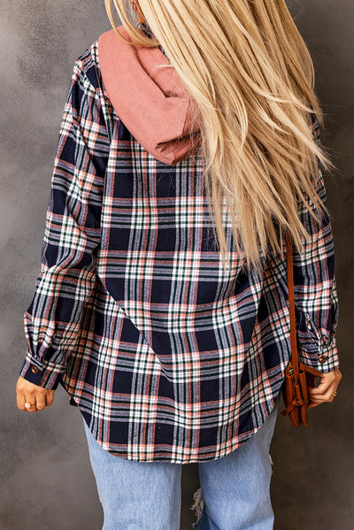 Chaqueta Cardigan de Cuadros para Mujer con Capucha y Contraste de Colores - Image 8