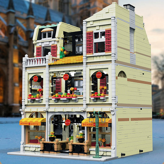 Set de Bloques de Construcción Tienda de Pizza - Escena Urbana Detallada Nivel Avanzado