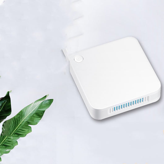 White square household car sterilizer purifier with a power button and blue-lit ventilation slots. - Image 4