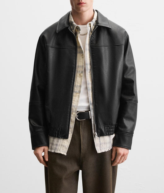 Chaqueta Biker de Cuero Sintético para Hombre - Image 9