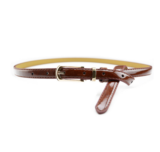White patent leather women's belt with a slim strap and a gold-tone rectangular pin buckle. - Image 10