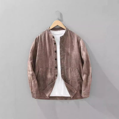 Camisa Retro de Lino con Cuello Mao para Hombre - Diseño Clásico Casual - Image 4
