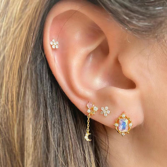 Aretes de Flor Circón Estrella Luna Románticos