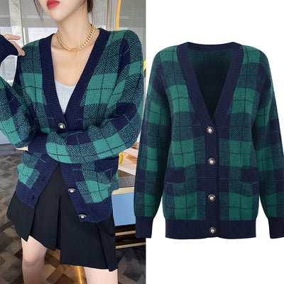 Cardigan de Mohair a Cuadros Verdes - Tejido Trendy para Mujer - Image 2