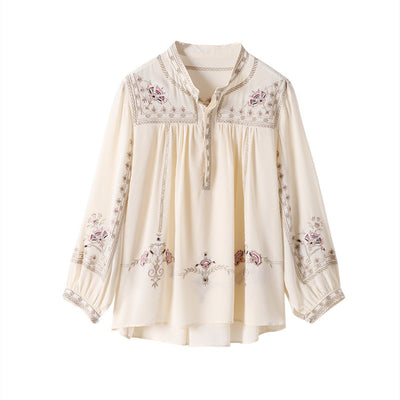 Blusa Estampada Mujer Estilo Bohemio Retro con Mangas Farol - Image 6