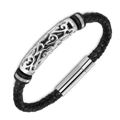 Pulsera de Cuero y Acero Inoxidable Estilo Punk