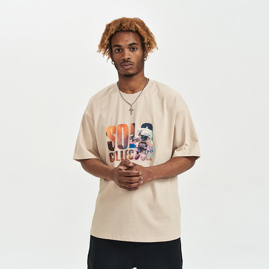 Camiseta Suelta Estampado Astronauta Manga Corta para Hombre - Image 9