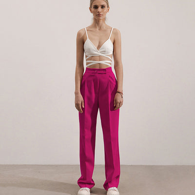 Pantalón de Traje Recto Cintura Alta Slim para Mujer - Image 3