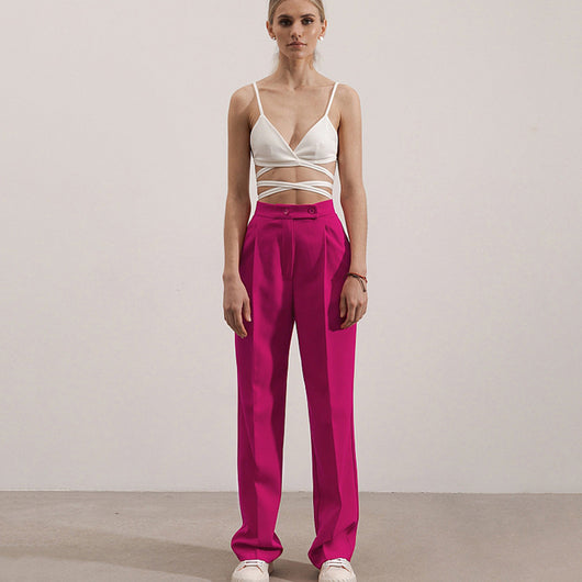 Pantalón de Traje Recto Cintura Alta Slim para Mujer - Image 3