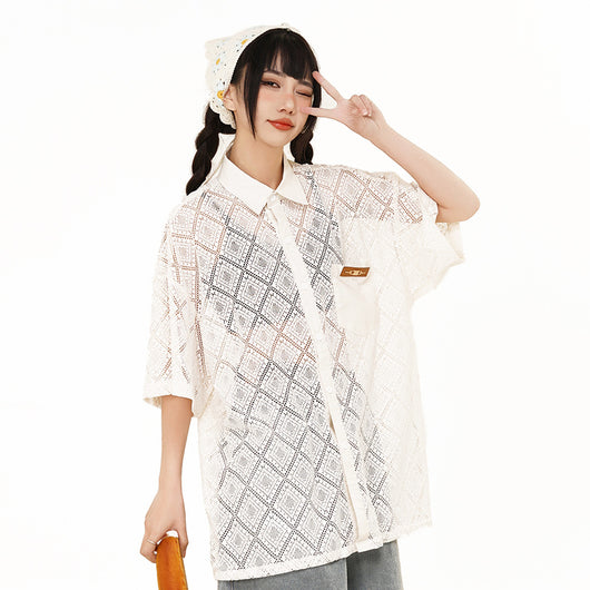 Blusa Calada de Manga Corta en Crochet