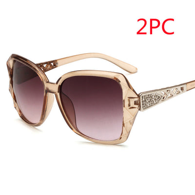 Women's retro big frame sunglasses with brown faceted frames, gradient purple lenses, and rhinestone-detailed silver temples. - Image 12