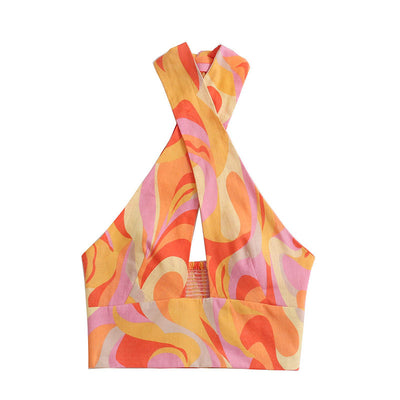 Blusa de Lino Estampada con Cuello Halter Cruzado - Image 4