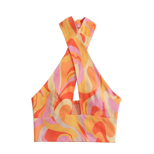 Blusa de Lino Estampada con Cuello Halter Cruzado - Image 4