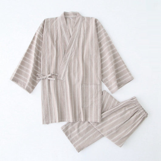 Pijama de Algodón Rayado para Pareja - Conjunto Kimono Japonés Cómodo - Image 6