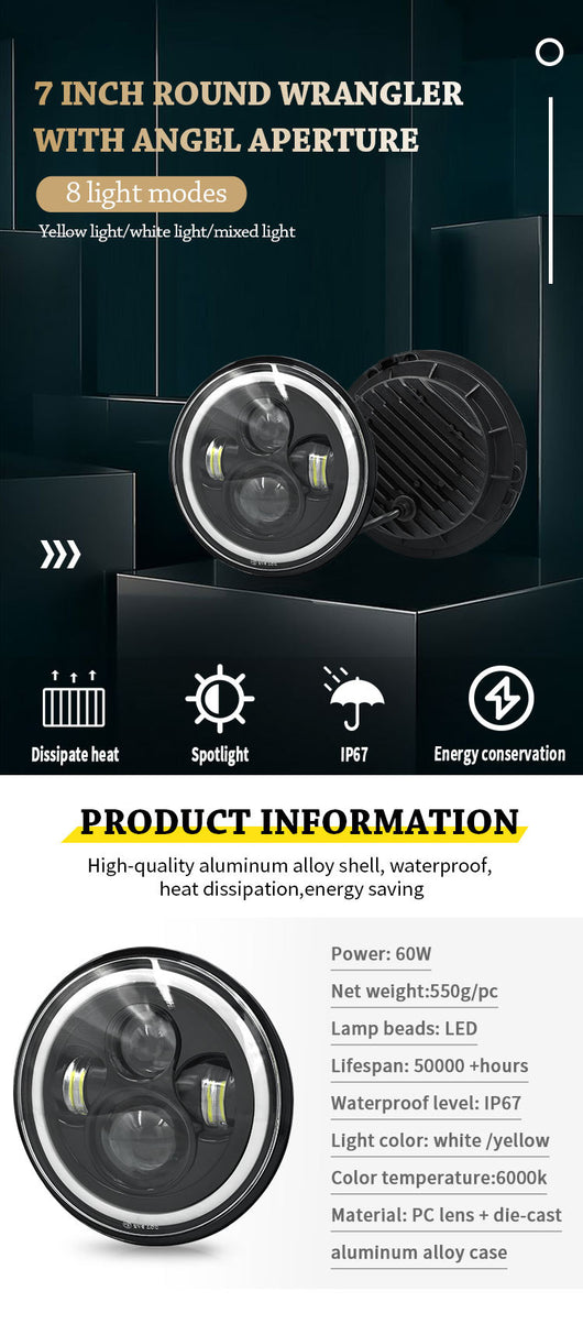 Faro LED RGB 7 pulgadas 50W con Ojo de Ángel para Vehículos Pesados - Image 6