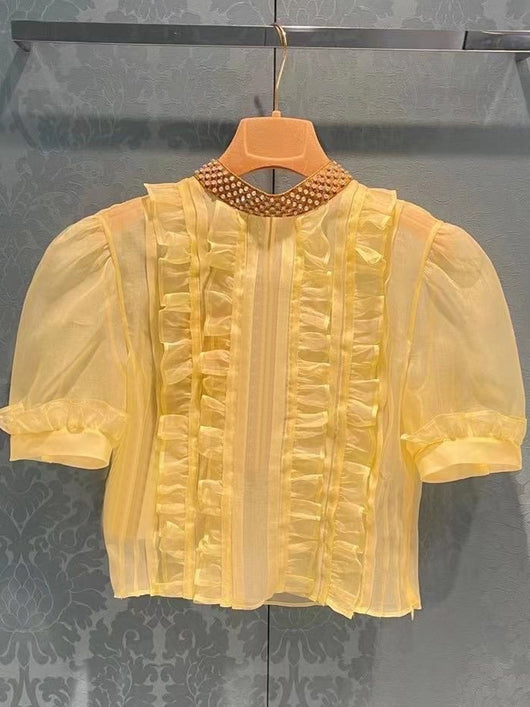 Túnica Francesa Dulce con Mangas Abullonadas y Costuras Fruncidas - Image 7