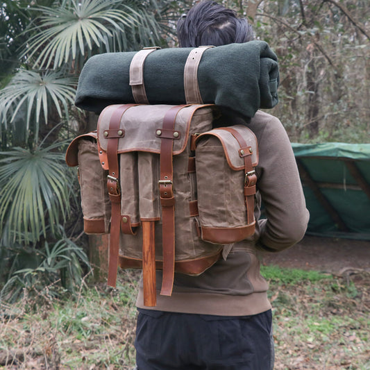 Mochila de Montaña Impermeable en Lona Encerada Estilo Retro
