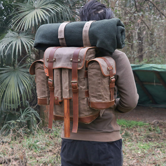 Mochila de Montaña Impermeable en Lona Encerada Estilo Retro