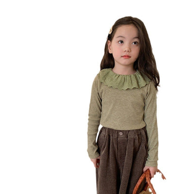 Blusa Infantil de Cachemira con Cuello de Encaje y Rayas Hundidas - Image 5