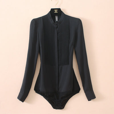Blusa de Chifón con Cuello Mao y Pliegues Estructurados - Image 3