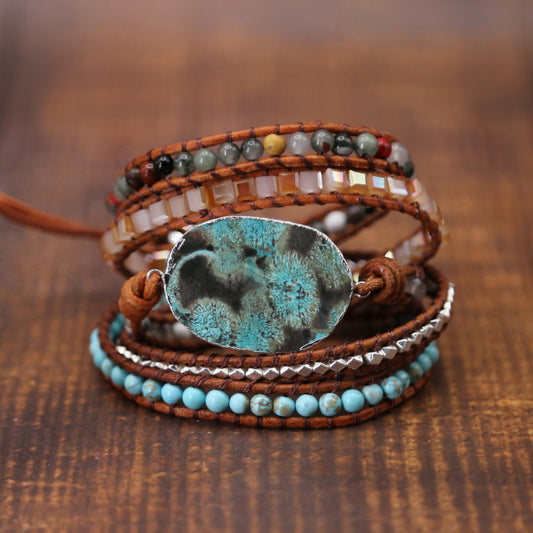 Pulsera de Piedra Marina Natural con Cuentas Estilo Europeo