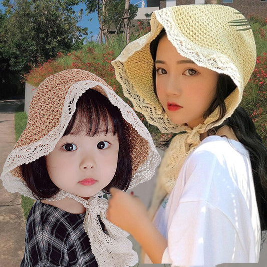 Sombrero de Paja con Moño de Encaje Coreano Plegable