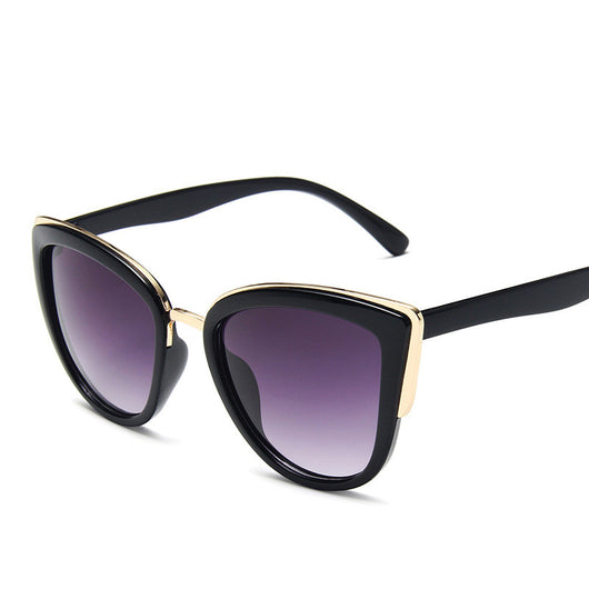 Ladies retro cat eye sunglasses with a tortoiseshell frame, gold accents, and brown gradient lenses. - Image 18