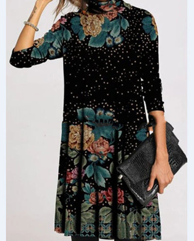 Vestido Suelto de Cuello Tortuga con Estampado y Manga Larga para Mujer - Image 3