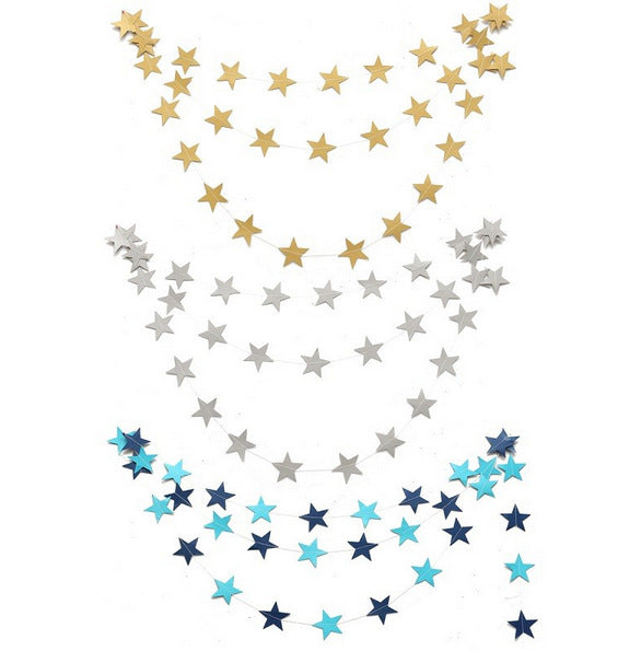 Guirnalda Decorativa de 4 Metros con Estrellas y Flores de Cartulina Perlada para Eventos