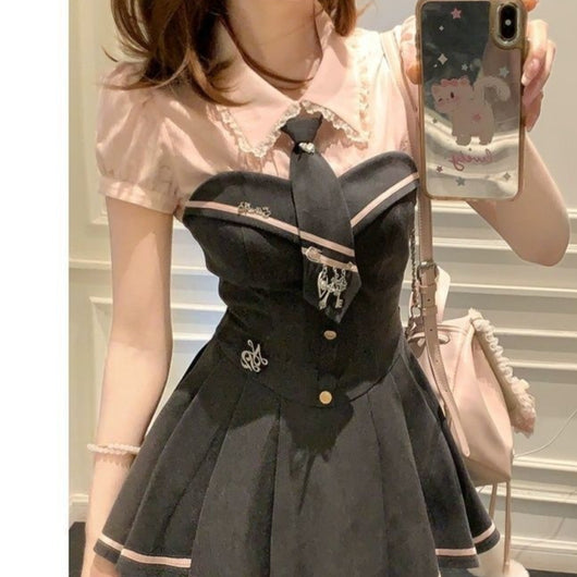 Conjunto de Dos Piezas: Top Tubo de Encaje y Falda con Cuello Cuadrado para Mujer - Image 6