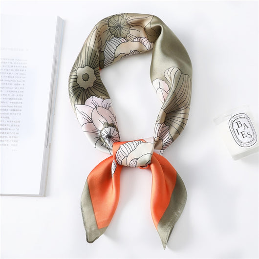Pañuelo de Seda Estampado Floral Cuadrado para Mujer Primavera Verano