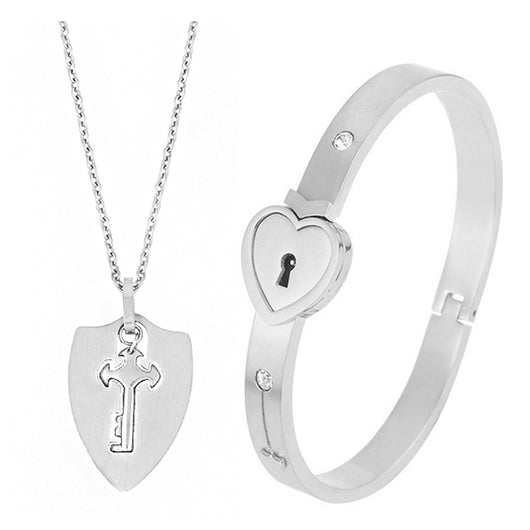Conjunto de Joyas para Pareja de Acero de Titanio - Pulsera de Candado y Collar de Llave - Image 3
