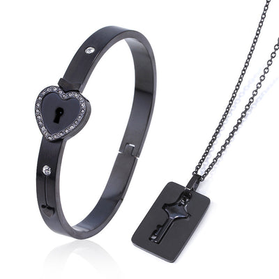 Conjunto de Joyas para Pareja de Acero de Titanio - Pulsera de Candado y Collar de Llave - Image 17