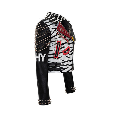 Chaqueta de Cuero Slim con Diseño Graffiti - Estilo Europeo y Americano para Mujer - Image 3