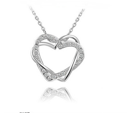 Elegante Conjunto de Collar y Aretes Doble Corazón Brillante - Image 3